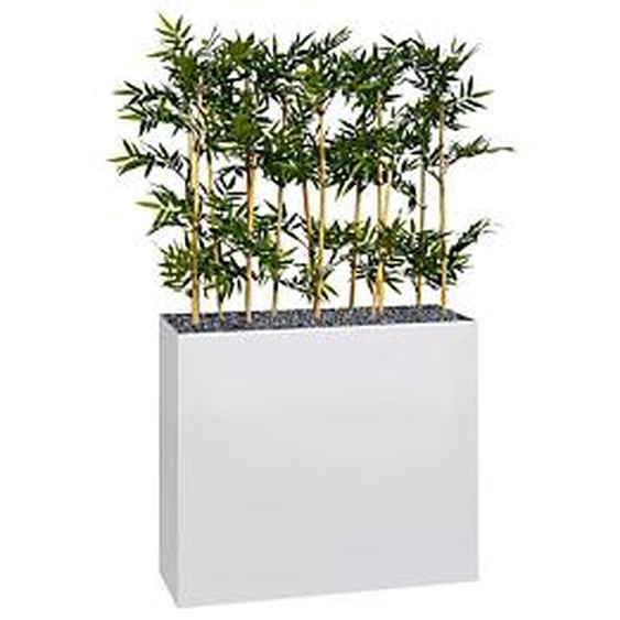 Jardinière artificielle haute sur roulettes - Composition florale en bambous - Blanc