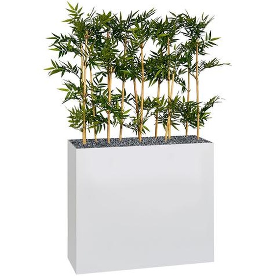 Jardinière artificielle haute sur roulettes - Composition florale en bambous - Blanc