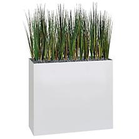 Jardinière artificielle haute sur roulettes - Composition florale en herbes - Blanc