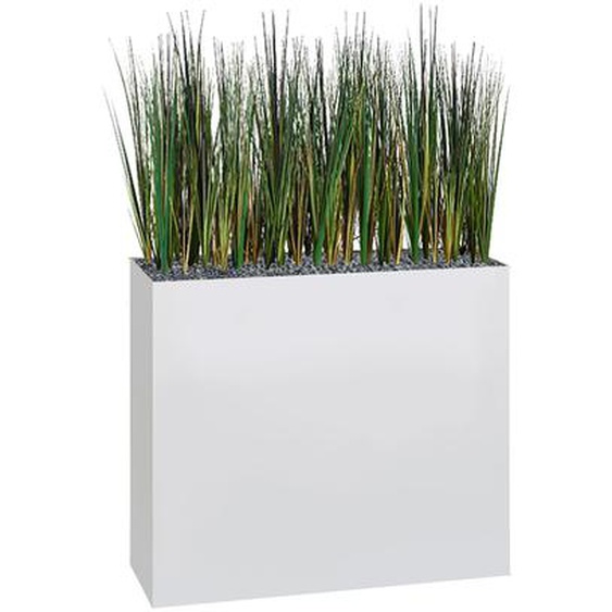 Jardinière artificielle haute sur roulettes - Composition florale en herbes - Blanc