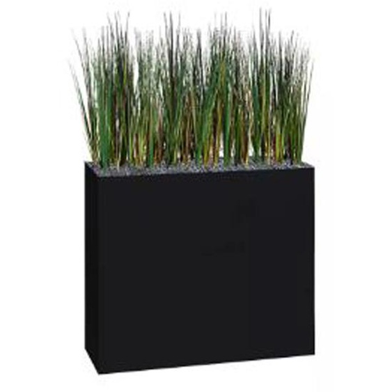 Jardinière artificielle haute sur roulettes - Composition florale en herbes - Noir