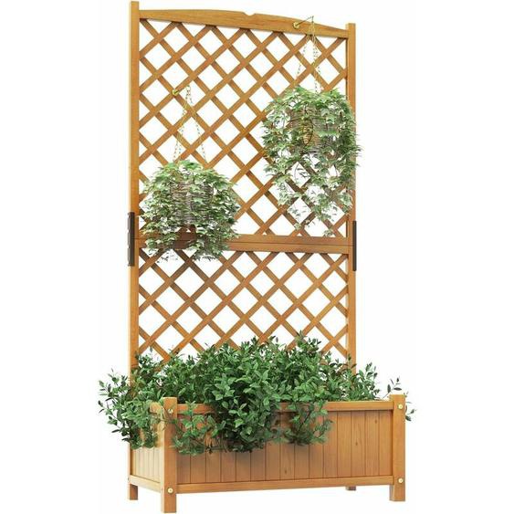 Jardinière avec Treillis en Bois de Sapin avec Trou de Drainage, Bac à Fleurs pour Plante Grimpante Vigne, Lit de Jardin Résistance aux Intempéries,