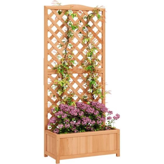 Jardinière avec treillis haut H.170cm - bac à fleurs - fond à lattes - bois sapin pré-huilé