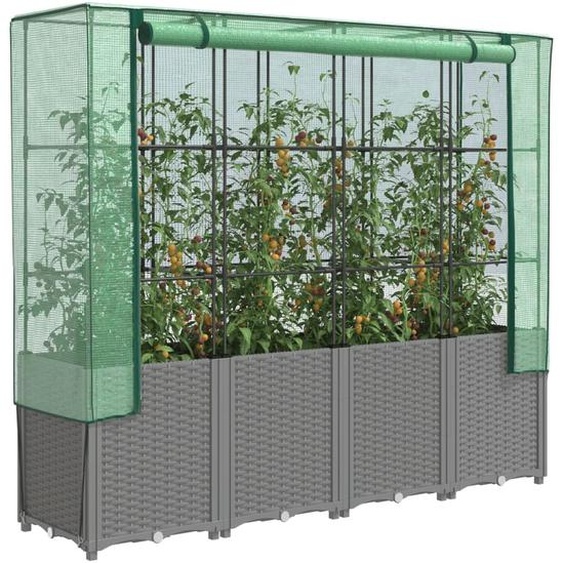 Jardinière surélevée avec housse aspect rotin 160x40x153 cm