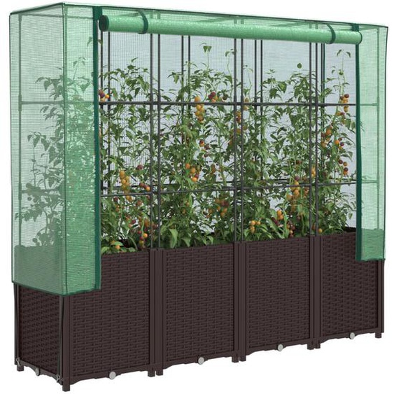 Jardinière surélevée avec housse aspect rotin 160x40x153 cm