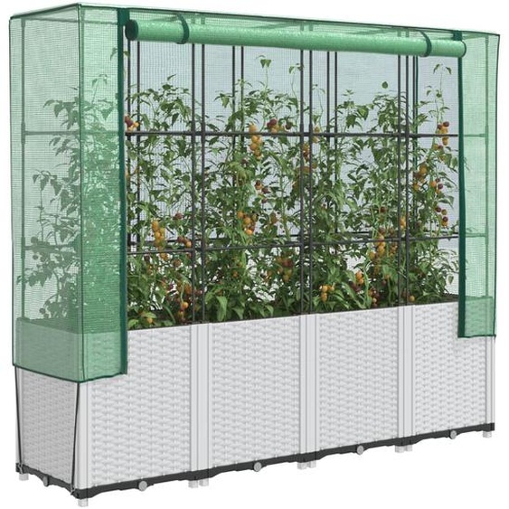 Jardinière surélevée avec housse aspect rotin 160x40x153 cm