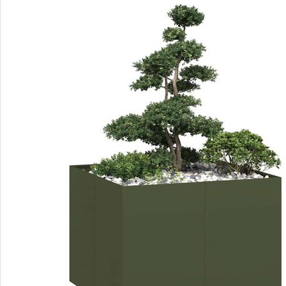 Jardinière vert olive 100x100x80 cm acier