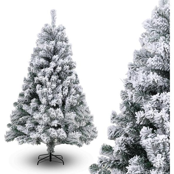 Jayseuw 150cm Sapin de Noël artificiel avec neige, y compris pied métallique avec 550 pointes aiguilles PVC, Sapin de Noël PVC, blanc