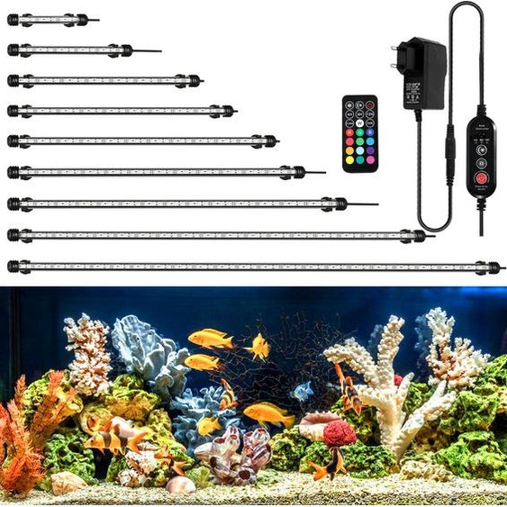 Jayseuw 18,5 cm Lampe LED pour aquarium Réservoir Lumière RGB Dimmable Eclairage sous-marin avec télécommande