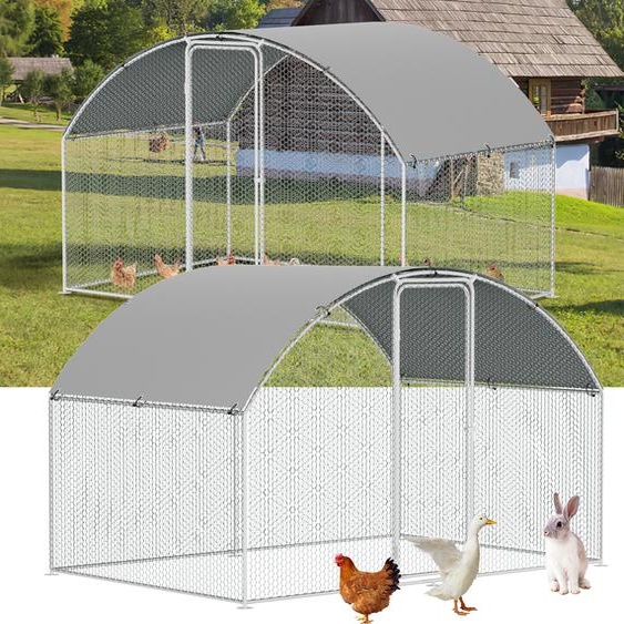 Jayseuw 3x2x2m Poulailler Toit en dôme Enclos pour animaux Parc extérieur pour animaux avec toit dombrage en PE, cadre en acier galvanisé, clôture extérieure pour poules, poulaillers, petits animaux