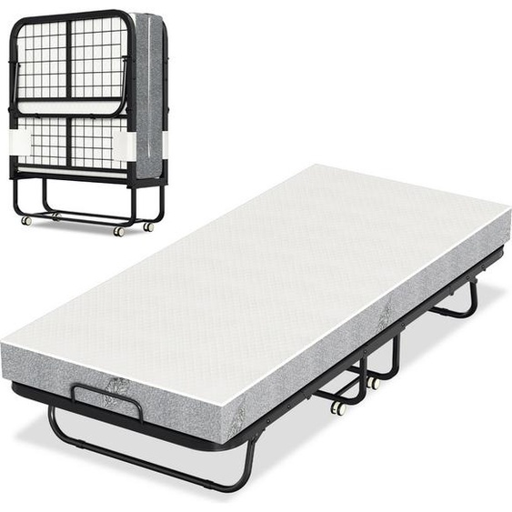 Jayseuw 90x200cm Lit dinvité pliable avec matelas jusquà 150kg, sur roulettes Design portable