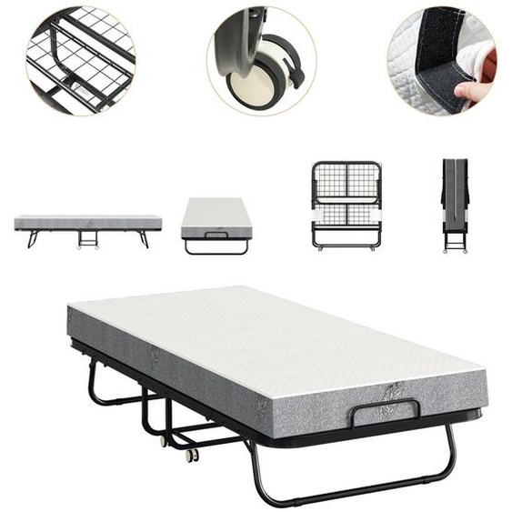 Jayseuw 90x200cm pliable Lit dinvité Lit pliant avec matelas jusquà 150kg, sur roulettes Design portable