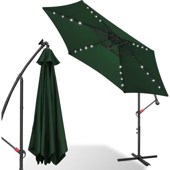 Jayseuw Parasol Parapluie 300 cm avec LED, protection UV, manivelle Parasol de marché Manivelle Balcon -Vert
