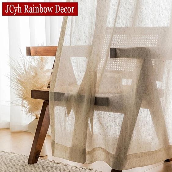 JCyh Rainbow Decor Rideaux transparents Beige aspect lin pour salon, rideau de luxe en Tulle dans la fenêtre de la chambre à coucher, rideaux courts japonais pour porte de cuisine