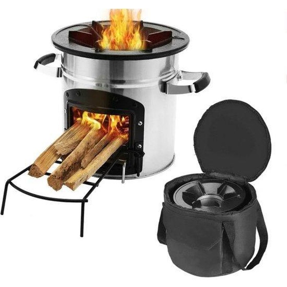 Jemaison® Poêle portable - Poêle à bois - Sac de transport - Barbecue - Grill - Poêle à bois sur pied - Poêle de camping - Acier inoxydable - 25 x 26 cm
