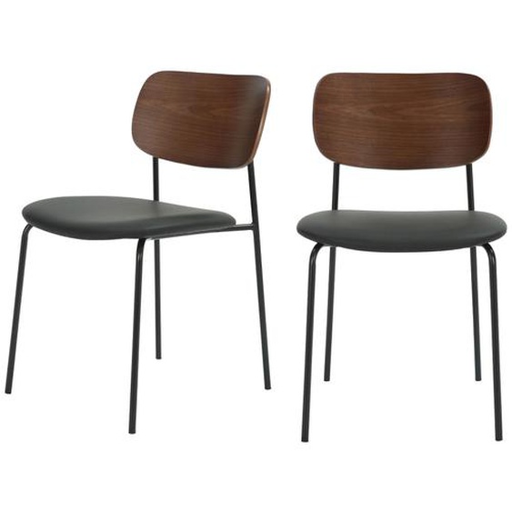 Jens - Lot de 2 chaises en bois foncé, simili et métal - Couleur - Noir