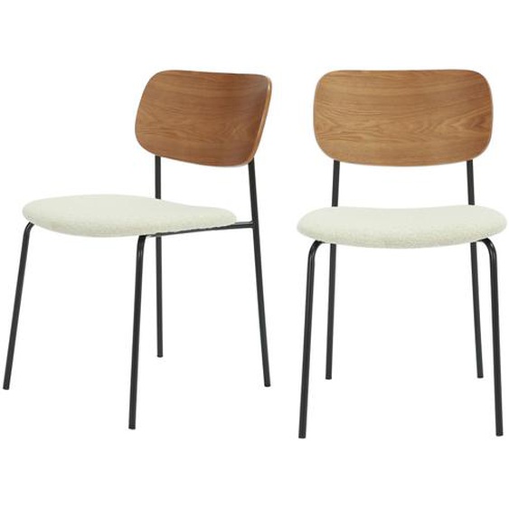 Jens - Lot de 2 chaises en bois, tissu bouclette et métal - Couleur - Ecru