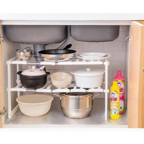 Organiseur sous évier - JEOBEST - Etagère extensible - Acier inoxydable - Blanc - 38-70*26*38cm