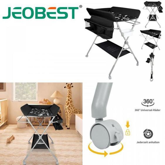 JEOBEST Table à langer pliable, noire, mobile avec roues, avec enceinte de sécurité (77*63*101cm)