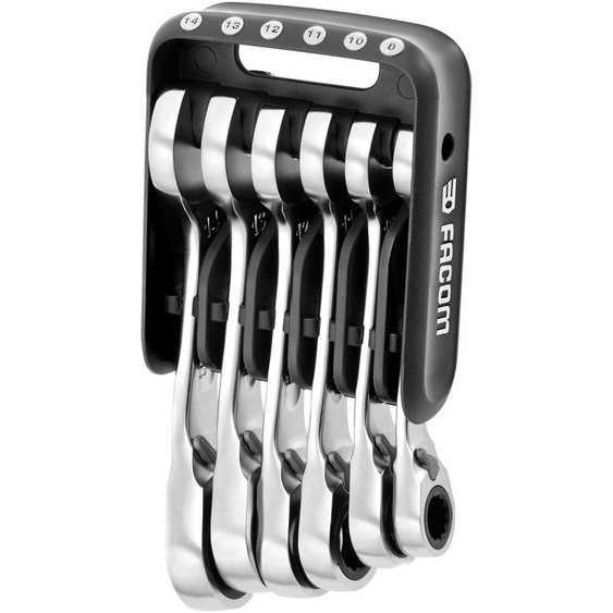 Jeu de 10 clés mixtes à cliquet courtes sur étui portatif - FACOM - 467BS.JP10PB
