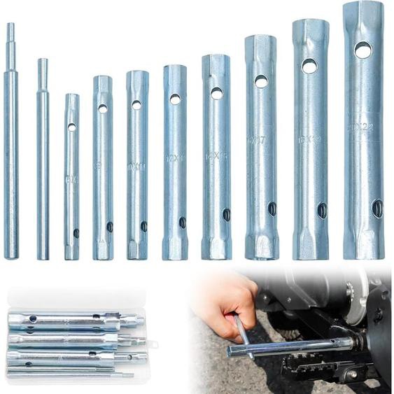 Coavas - Jeu de 10 clés tubulaires 6-22 mm - avec deux tubes - Clé à bougie pour serrer les bougies, démonter/monter les robinets et mitigeurs,