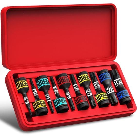 Jeu de 10 douilles Torx pour clé à chocs, 1/2 pouce, de T25 à T80, en acier S2, marque Kraft