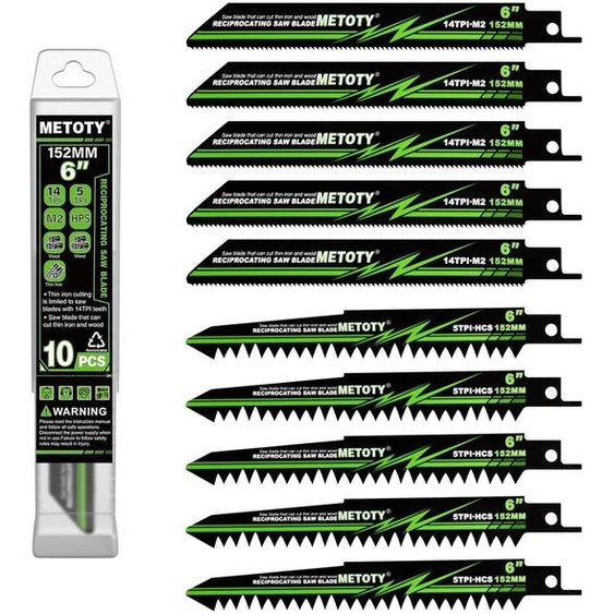 Jeu de 10 lames de scie sauteuse pour métal, bois et fer, avec 5 et 16 dents par pouce (TPI), en acier à haute teneur en carbone (HCS), livré avec une boîte de rangement