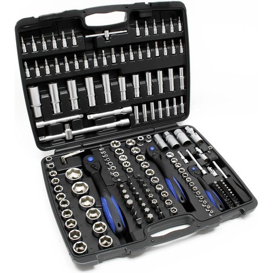 Jeu de 172 Clé à douille Ensemble outils Cliquet réversible Douille Adaptateur Écrou 1/4 1/2 3/8