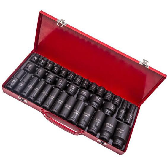 Jeu de 35 douilles à choc 1/2 de 8 à 32 mm Coffret Douille Longue à Chocs
