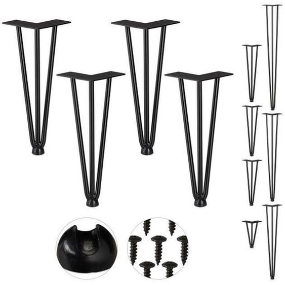 Relaxdays Pieds en épingle à cheveux, jeu de 4, 3 entretoises, en métal,tabourets, table et armoire,30 cm ,3 entretoises