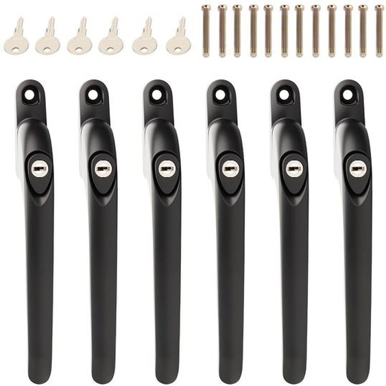 Jeu de 6 poignées de fenêtre en aluminium, 43 mm, de couleur noire, avec système de sécurité pour enfants
