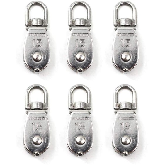 Jeu de 6 poulies en acier inoxydable, modèle M15, capacité de charge de 35 kg