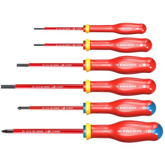 Jeu de 6 Tournevis Protwist isolés 1000V (plats et pozidriv) Facom ATDVE.J6PB