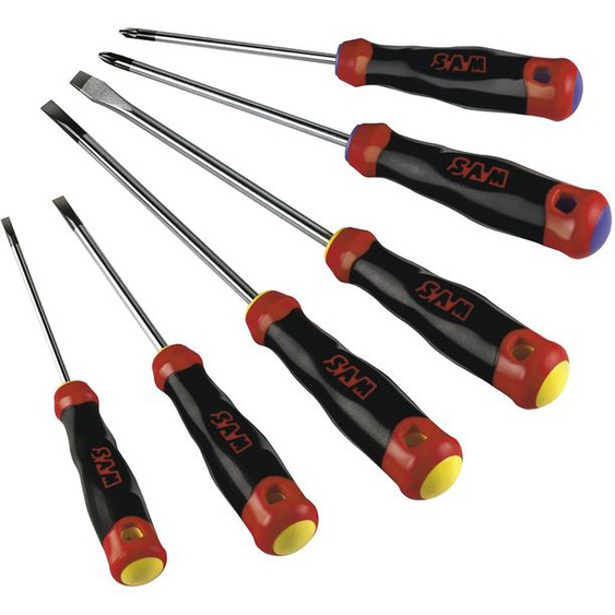 Jeu de 6 tournevis S1 bi-matière Fente et Pozidriv en trousse - SAM OUTILLAGE - T-J2