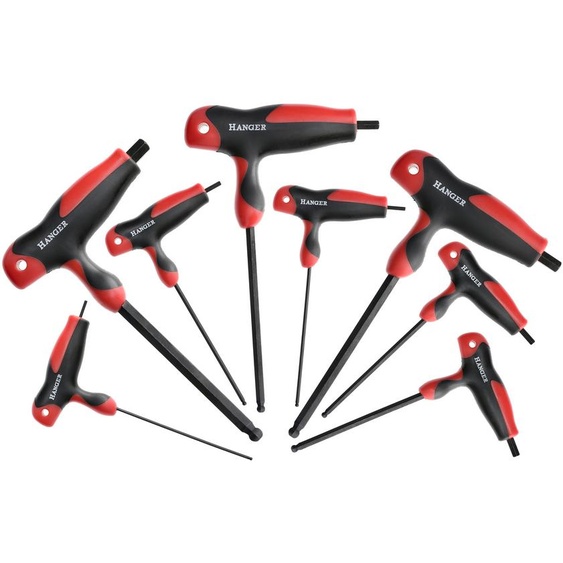Jeu de 8 clés mâles emmanchées en T 6 pans sphériques - HANGER - 250191