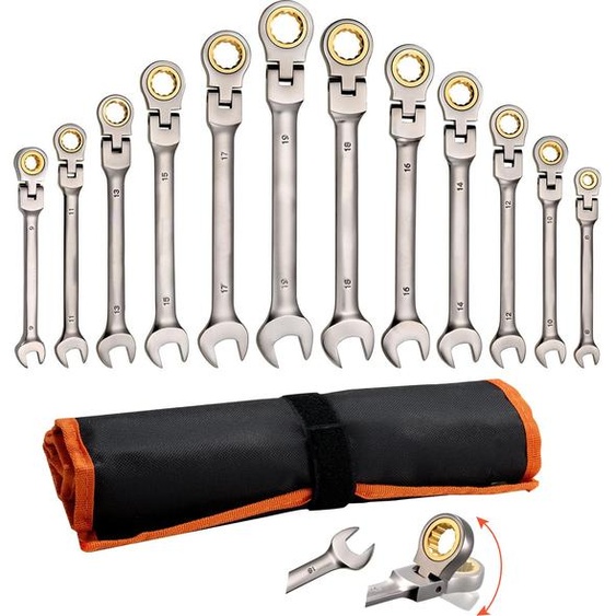 Jeu de clés à cliquet à tête flexible SucceBuy, 12 pièces, métrique 8-19 mm, 72 dents, clés à cliquet en acier au chrome-vanadium avec sac de rangement pratique, idéal pour les réparations domestiques et lentretien des véhicules