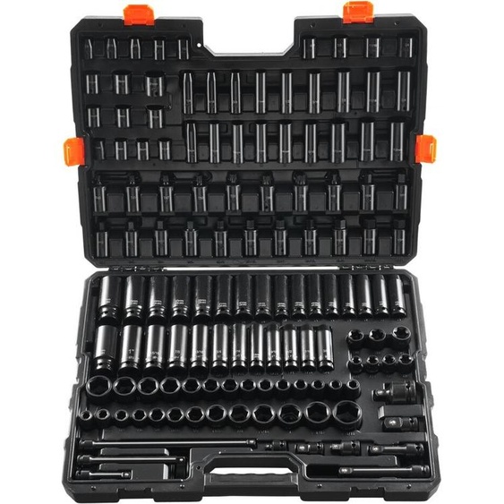 Jeu de clés à douille 130 pièces - 3/8 et 1/2 pouces - SAE Métrique - Jeu doutils pour entraînement et extraction - Matériaux de haute qualité