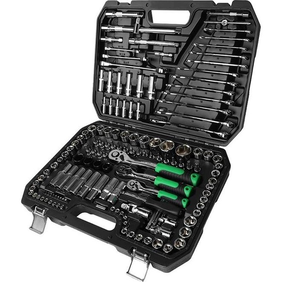 Jeu de clés à douille, 150 pièces, acier traité thermiquement, finition chromée, 150pcs