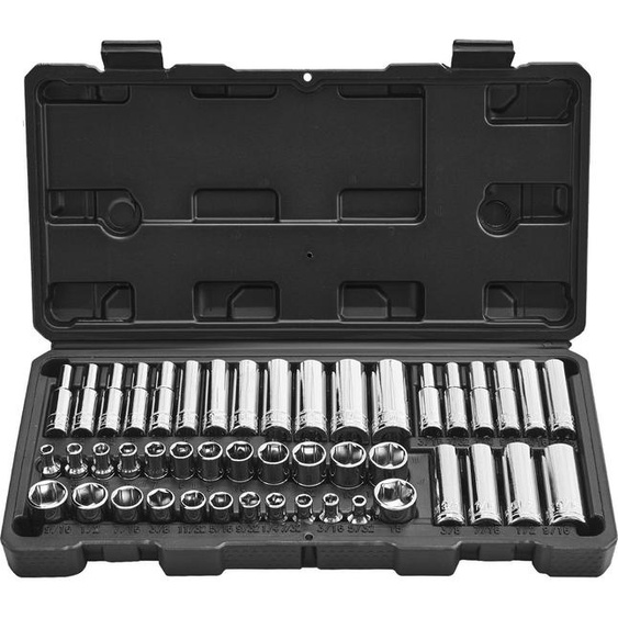 Jeu de clés à douille, coffret à douilles - Jeu de 46 pièces pour mécaniciens, entraînement 6,4 mm - SAE et métrique - profondes et standard - CR-V chrome-vanadium - avec coffret de rangement - pour la réparation automobile