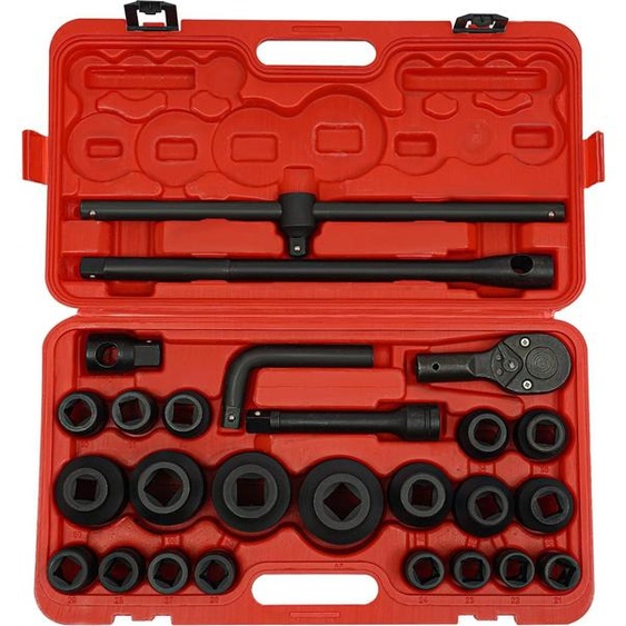 Jeu de clés à douille - Douilles à choc - 26 pièces - 21–65 mm - Carré 1,9 cm et 2,54 cm - Acier à haute teneur en carbone 45 - Pour voitures et camionnettes - Noir