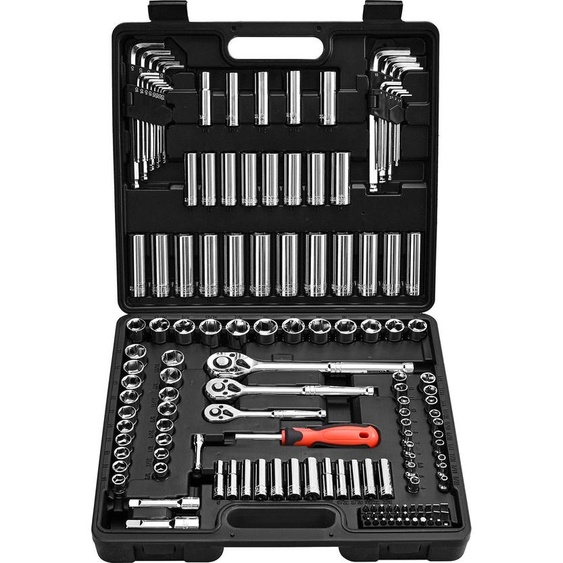 Jeu de clés à douille - Jeu de clés à cliquet et douilles 149 pièces - Entraînement 0,95/0,64/1,27 cm - SAE et métrique - Profondes et plates - Acier au chrome-vanadium - Avec embouts et coffret