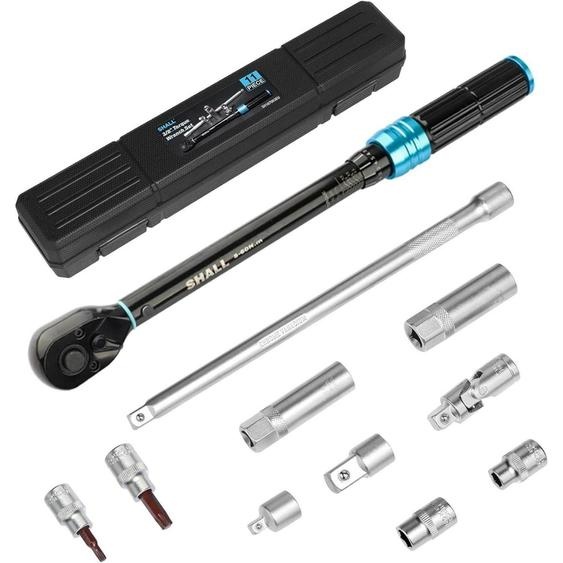 Jeu de clés dynamométriques de 11 pièces, 3/8 de pouce, de 5 à 60 Nm, avec 72 dents, en acier chromevanadium, comprenant les accessoires