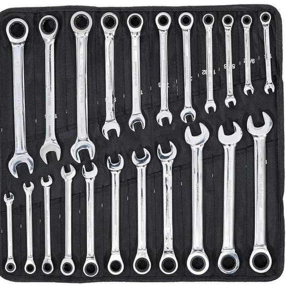 Jeu de Clés Mixtes à Cliquet 22 pcs - Métriques et Pouces - Précision et Polyvalence, Acier, Zones Difficiles - D-Work