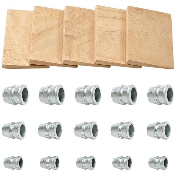 Jeu de coins de bois, comprenant 20 pièces : 5 coins en bois et 15 coins en acier