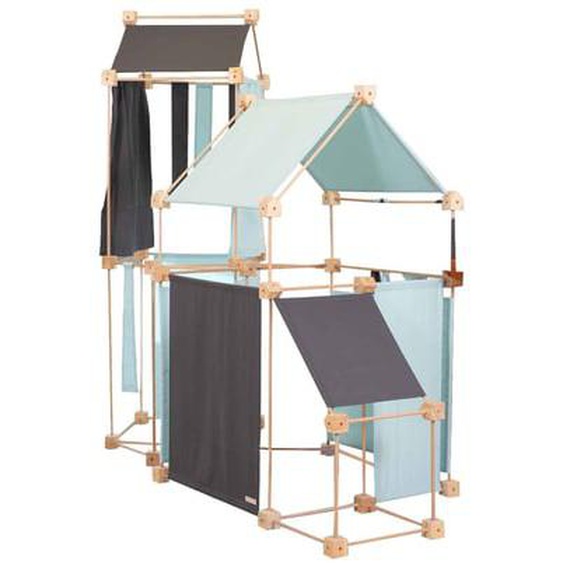 Jeu de construction en bois et tissu bleu bio fabriqué en Espagne 150 pces