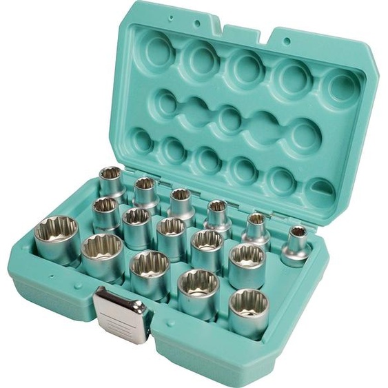 Jeu de douilles 12 1/2 pouces 16pcs 8-24mm par WIESEMANN 1893 I Douilles en acier Q-30 I Jeu de douilles multi-dents I Avec boîte à outils pratique I 81499