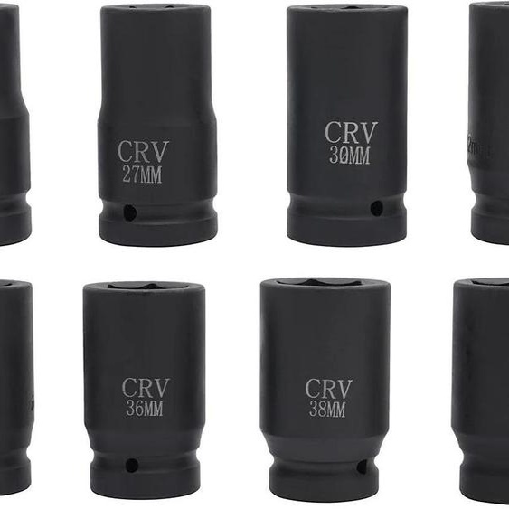 Jeu de douilles à choc - Jeu de douilles - 10 pces, 24-46 mm - Acier Cr-Mo - Avec boîte de rangement - Noir