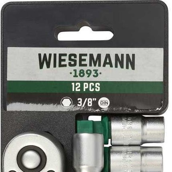 Lot douilles et cliquet 12 pièces avec support | WIESEMANN 80133 | acier au chrome-vanadium | cliquet 3/8 | rallonge 150 mm | 10 à 24 mm | douilles 6 pans
