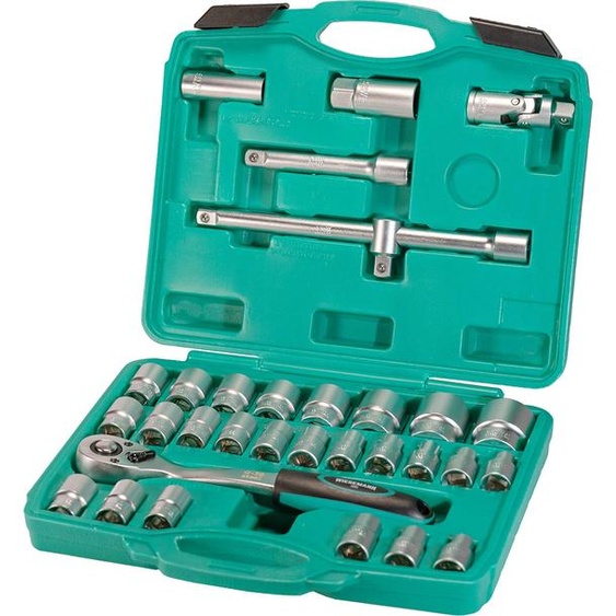 Jeu de douilles et de cliquets de 32 pièces 1/2 avec douille pour bougie dallumage | WIESEMANN 80096 | douilles hexagonales et dodécagonales