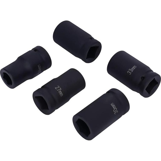 Jeu de douilles Kraftnuss - 10 pièces - Douilles pour clé à chocs - Emboîtement carré 2,54 cm - 24–46 mm - Acier titane - Pour camions - Noir